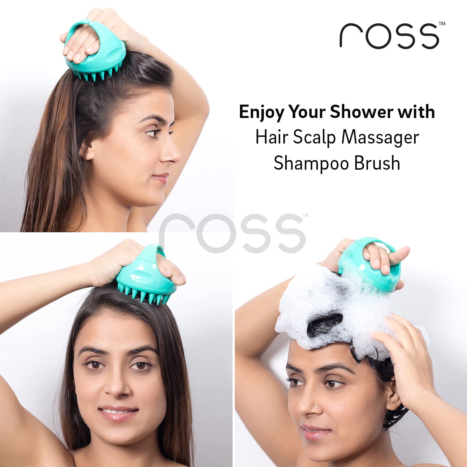 Ross Hair Exfoliating Scalp Massager Shampoo Hair Brush with Soft Silicone Bristles-Anti Dandruff-Green-Stumbit Women and Girls